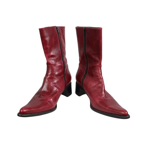Vintage Y2K Steve Madden Burgundy Red Leather Roccco Western Boots 9 - Picture 3 of 9